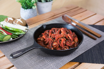 jukkumi bokkeum is korea traditional webfoot octopus with vegetable stir fry
