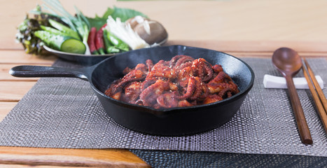 jukkumi bokkeum is korea traditional webfoot octopus with vegetable stir fry