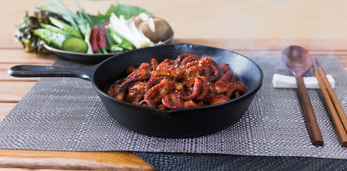 jukkumi bokkeum is korea traditional webfoot octopus with vegetable stir fry