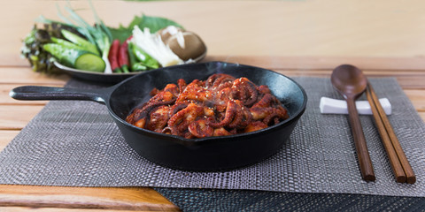 jukkumi bokkeum is korea traditional webfoot octopus with vegetable stir fry