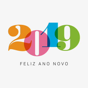 Happy new year 2019 card, numbers font. Editable vector design. Spanish version.