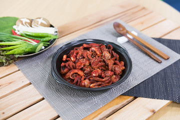 jukkumi bokkeum is korea traditional webfoot octopus with vegetable stir fry