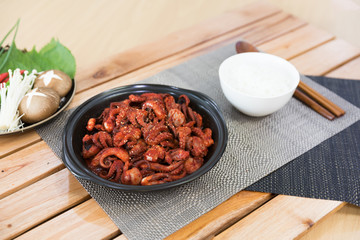 jukkumi bokkeum is korea traditional webfoot octopus with vegetable stir fry