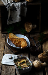 Chicken liver and mushroom pate. rustic style