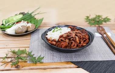 jukkumi bokkeum is korea traditional webfoot octopus with vegetable stir fry