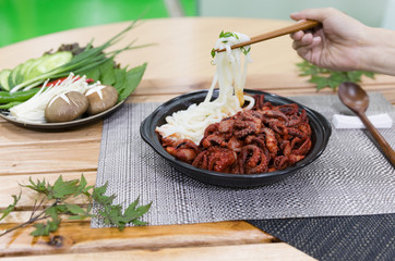 jukkumi bokkeum is korea traditional webfoot octopus with vegetable stir fry