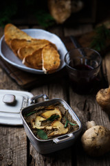 Chicken liver and mushroom pate. rustic style