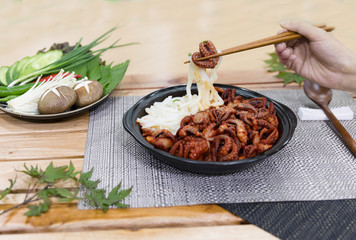 jukkumi bokkeum is korea traditional webfoot octopus with vegetable stir fry