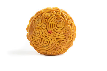 mooncake It is used for moon offerings. It is important to use this festival. The shape of the dessert is spherical. isolated on white background and clipping path.