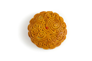 mooncake It is used for moon offerings. It is important to use this festival. The shape of the dessert is spherical. isolated on white background and clipping path.