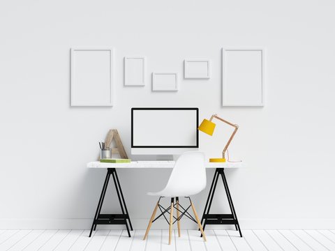 Creative Workspace with Poster Frame Mock Up