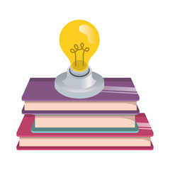 beautifull light bulb with books isolated icon