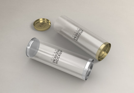 Cylinder Packaging with Metal Plug Caps Mockup