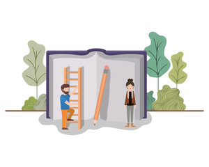 couple with text book and stair in landscape