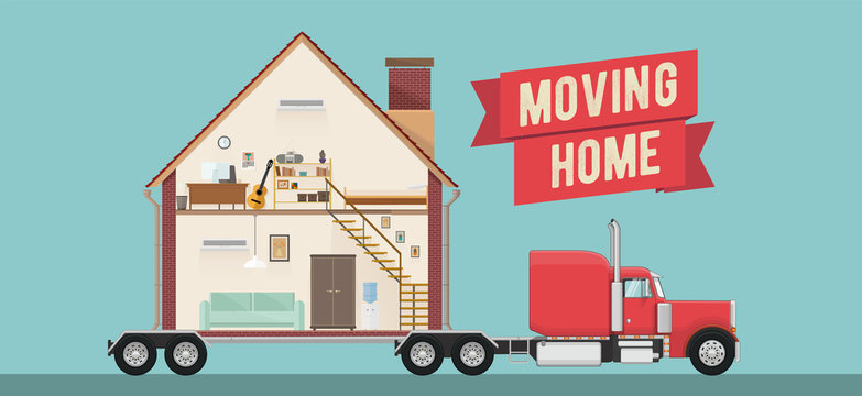 House Moving Service Banner or Flyer Template. Vector Illustration.