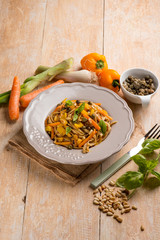 tagliatelle with capsicum capers pinenuts an carrots