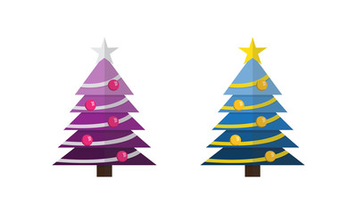 Fototapeta premium Decorated Christmas trees with star and balls set