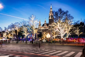 Foto op Plexiglas Rathaus (Town Hall) at Rathausplatz at twilight in Christmas time, Innere Stadt, Vienna, Austria. © irakite
