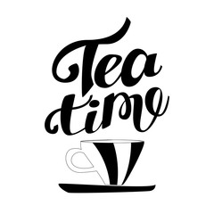 Tea Time. Hand drawn typography poster with doodle elements. 