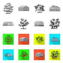 Isolated object of greenhouse and plant symbol. Set of greenhouse and garden stock vector illustration.