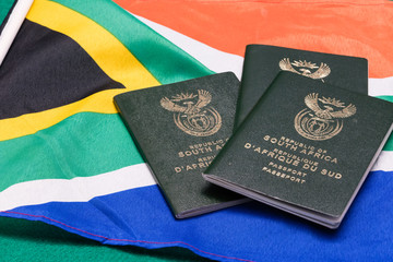 South African passports on SA flag