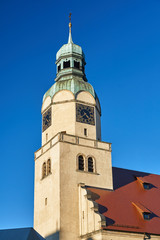 Neo-Renaissance clock tower of the church in Poznan .