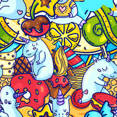 Obraz na płótnie Canvas Abstract seamless background of unicorn and sweets