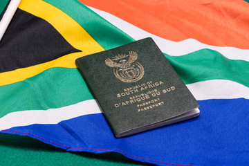 South African passport on SA flag