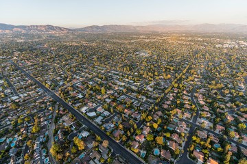 Aerial view towards Lassen St and Corbin Ave in the Northridge community in the San Fernando Valley...