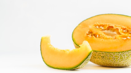 Naklejka na ściany i meble yellow Cantaloupe melon half. fruit fresh. juicy. natural. useful.