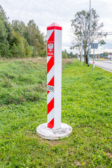 Polish Territorial sign. Border post on the border between Poland and Lithuania.