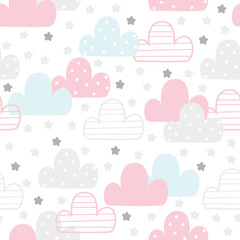 Cute hand drawn clouds Seamless pattern. vector illustration