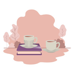 cup of coffee with book isolated icon