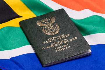 South African passport on SA flag