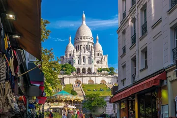 Poster Sacre Coeur-kathedraal op de heuvel van Montmartre in Parijs © f11photo