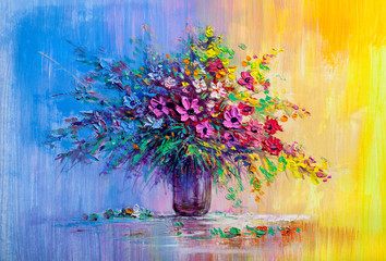 Oil painting a bouquet of flowers . - 230472980