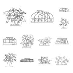Isolated object of greenhouse and plant icon. Collection of greenhouse and garden stock vector illustration.