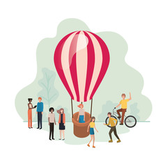 group of people with balloon air hot flying