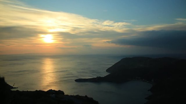 Greek coastline at early morning sun rising, Greece Peloponnese Mani. Time lapse