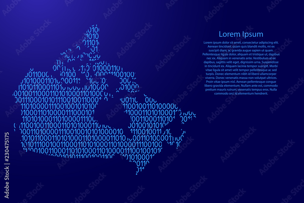 Fototapete canada map abstract schematic from blue ones and zeros binary digital code with space stars for bann