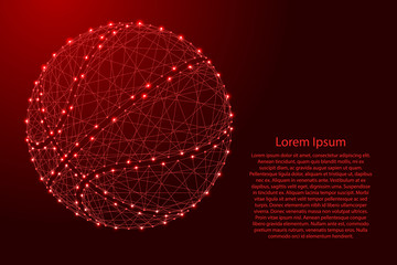 Basketball ball from futuristic polygonal red lines and glowing stars for banner, poster, greeting card. Vector illustration.