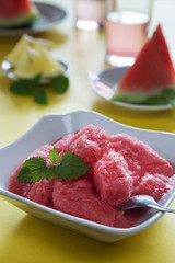 Self made watermelon ice cream with mint