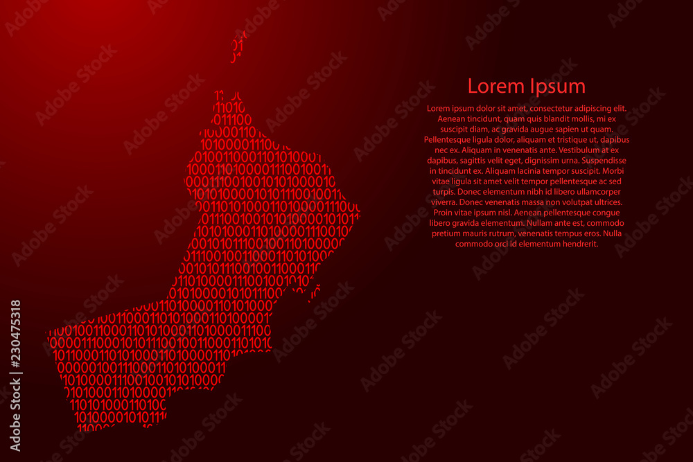 Fototapete oman map abstract schematic from red ones and zeros binary digital code for banner, poster, greeting