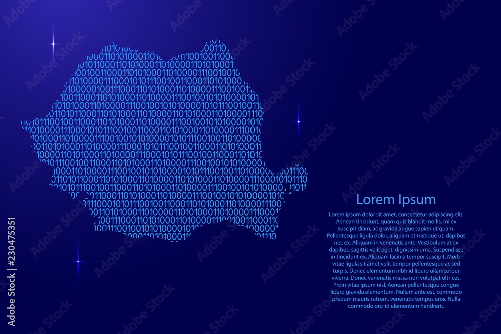 Fototapete romania map abstract schematic from blue ones and zeros binary digital code with space stars for ban