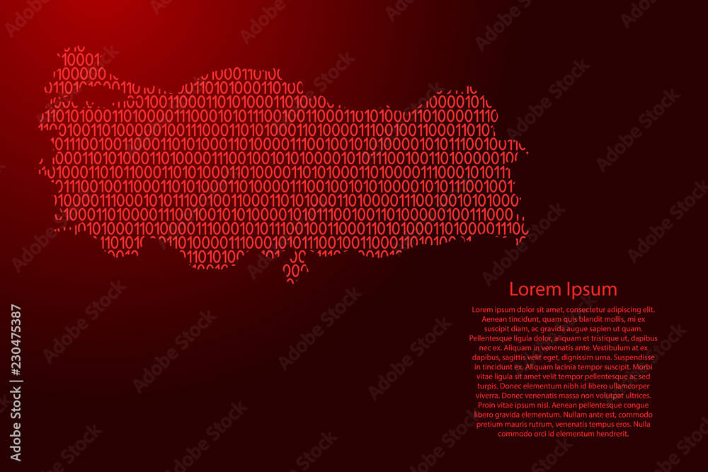 Fototapete turkey map abstract schematic from red ones and zeros binary digital code for banner, poster, greeti