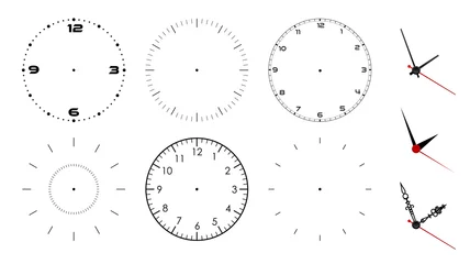 Deurstickers Clock face blank isolated on white background. Vector clock hands. Set for watch design © iaroslavka