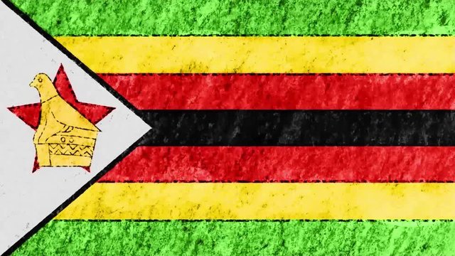 stop motion pastel chalk crayon drawn Zimbabwe flag cartoon animation seamless loop background new quality national patriotic colorful symbol video footage