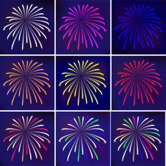 Trendy set multicolored fireworks, great design for any purposes. Happy new year. Firework set. Multicolored set.