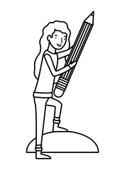 woman with pencil avatar character