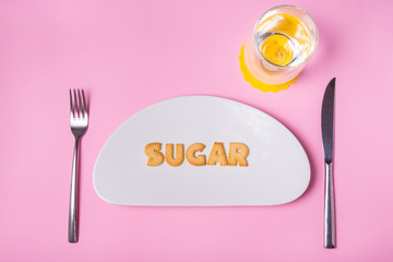 Biscuit letters on porcelain plate, Sugar